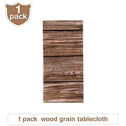 Image of Tatuo 1 Pack Natural Wood Grain Tablecloths Rustic Plastic Table Covers for Rectangle Table, Vintage Farmhouse Style Tablecloth Decorations for Western Barn Themed Birthday, 54 x 108 Inch (Brown)