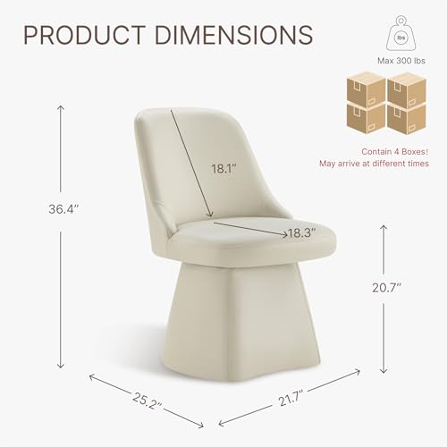 Image of KISLOT Swivel Dining Chairs Set of 4, Upholstered Mid Century Modern Deskchair with High Back, Faux Leather Kitchen Chairs for Dining Room, Bedroom, Dressing Room, Cream