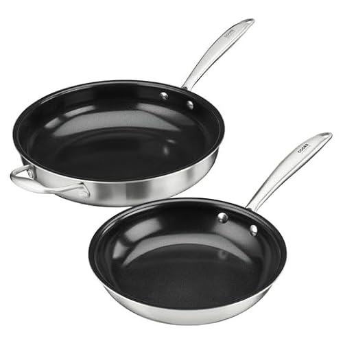 Cooks Professional 2 Piece Tri-Ply Frying Pan Set | 22 & 28cm Aluminum & Stainless-Steel Cooking Pans with Non-Stick Ceramic Coating | Compatible with All Hobs Inc Induction & Oven Safe