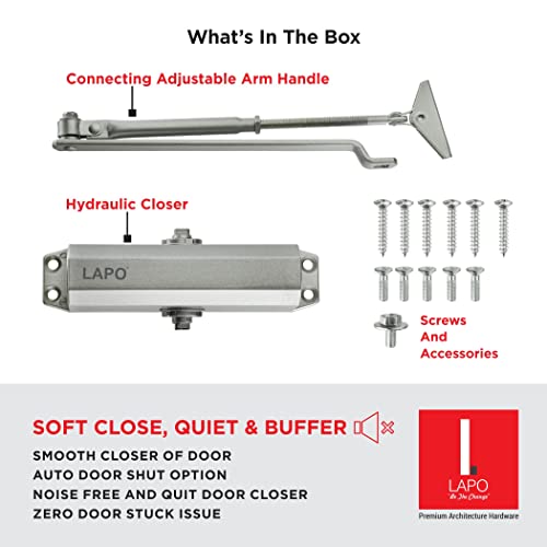 Image of LAPO Heavy Duty Aluminium Automatic Hydraulic Double Speed Door Closer / Aluminium and Wooden Door Closer with Fitting Set for All Door Weight Up to 65 Kg (Silver Finish)