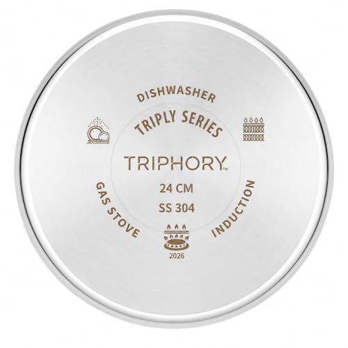 Image of Triply Stainless Steel Langdi Tope - 24 cm / 2.8 litres | Multipurpose Stainless Steel Extra Shallow Tope | Induction Friendly for Every Day Use