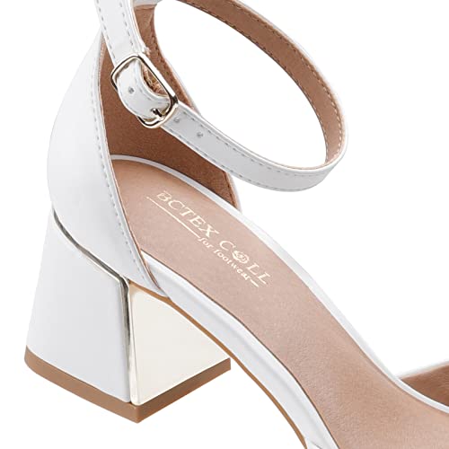 BCTEX COLL Womens Pointed Toe Pumps Shoes Ankle Strap Chunky Low Heels Metal Lined Sandals Designed for Women3