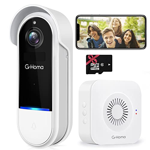 G-Homa Wireless Video Doorbell Camera, 2.4GHz WiFi Camera Doorbell with Chime & SD Card, Smart Motion Detection, Night Vision, 1080P, 2-Way Audio, IP65 Waterproof [No Monthly Fee]