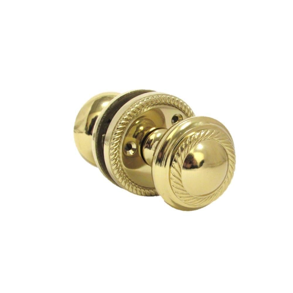 Epsom Door Handle Yellow Brass Plated Round Door Knob Set Including Tubular Latch - Georgian Style Sprung Internal And External Door Knobs For Mortice Locks And Tubular Latches. Sets 4