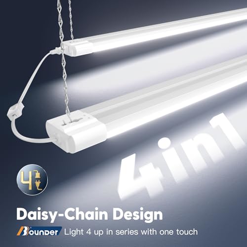 Image of BBOUNDER 12 Pack Linkable LED Shop Light with Reflector, Super Bright 6500K Cool Daylight, 4400 LM, 4 FT, 48 Inch Integrated Fixture for Garage, 40W Equivalent 250W, Surface & Suspension Mount, White