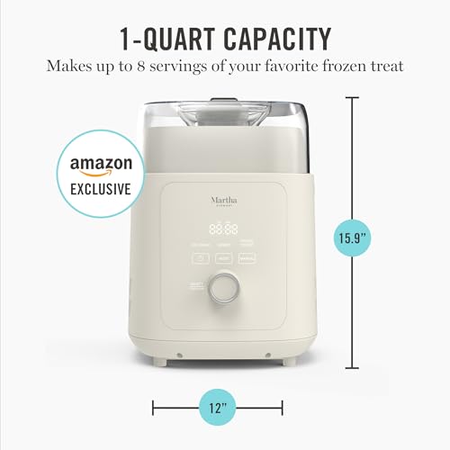 Image of Martha Stewart 1 Quart Ice Cream Maker, Built-In Compressor, No Pre-Freezing Required, 3 Modes (Ice Cream, Sorbet, Frozen Yogurt), Automatic Mix-In Alert, Dishwasher-Safe Parts, Linen Cream
