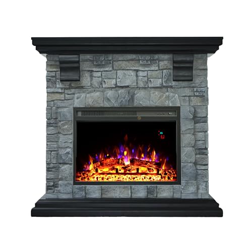 Benrocks 42" Electric Fireplace with Mantel, Freestanding 23” Electric Fireplace