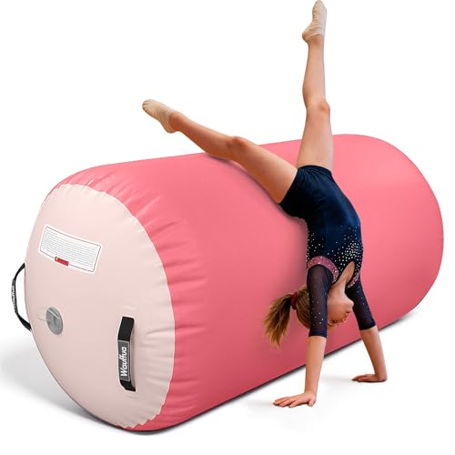 Wauffua Gymnastic Air Barrel Inflatable Tumble Track Tumbling Mat Roller Octagon Trainer for Back Handspring and Back-bend for Home Gym No Pump