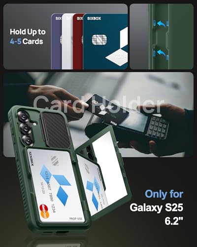 Image of for Samsung Galaxy S25 Case Wallet with Stand, Built-in Card Holder & Camera Cover, Military Grade Drop Protection Shockproof Rugged Protective Wallet Phone Case for Samsung S25 5G 2025, Green