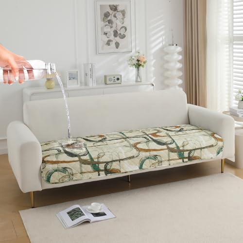 Image of HOKIPO 'Elira Series' Water Repellent + Waterproof Quilted Sofa Mats | Make Your Own Sofa Cover Set | Length 110cm - Parchement Beige Abstract Art (AR-5244-C6)