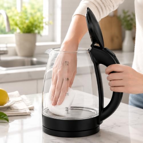 Image of 2 Litre Electric Kettle with Blue Indicator Light, 360 Degree Swivel Base, Automatic Shut Off, Borosilicate Glass Body, Fast Boil Water Heater for Tea, Coffee & Hot Water (TRANSPARENT)