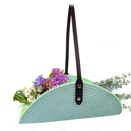 Lightweight Garden Basket - 14 Inch Rustic Harvest Trug with Leather Handle for Flower Gathering, Vegetable Harvesting, Farmhouse Decor or Wedding Centerpiece