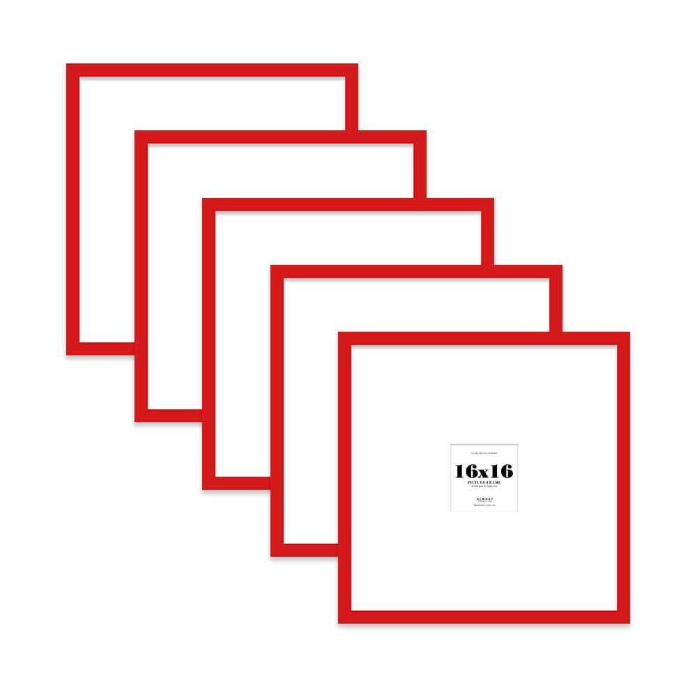 16x16 Red Picture Frame with Large Mount for 4x4 Photos, Prints - Modern Square Wall Frame, Set of 5