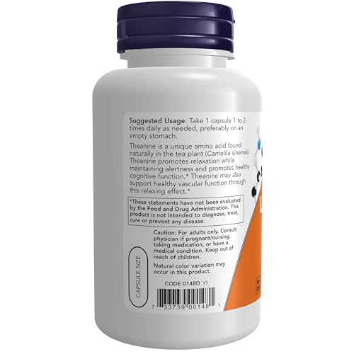 Image of NOW Foods Supplements, L-Theanine 200 mg with Inositol, Stress Management*, 120 Veg Capsules