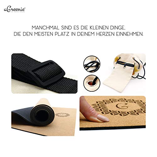 AGreenie® Premium Ecologische yogamat met tas,sport-, fitness-, gymmat van kurk en natuurlijk rubber, 4 mm, antislip, vrij van schadelijke stoffen, inclusief draagriem, massagebal en e-book - Image 6