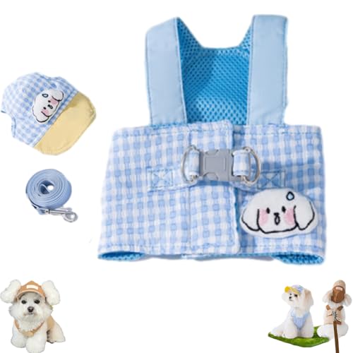 Dog Harness with Leash Set, Chewie Viral Cozy Outfit, Cute Breathable Soft Pets Clothes with Hat for Small Cats and Dogs (Blue, S)