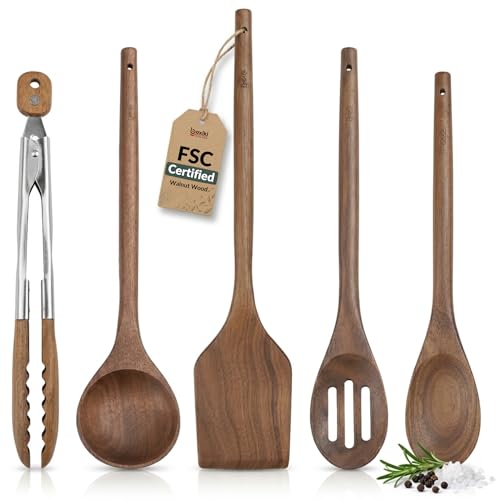 The Monarch 5-Piece Walnut Wood Kitchen Utensil Set