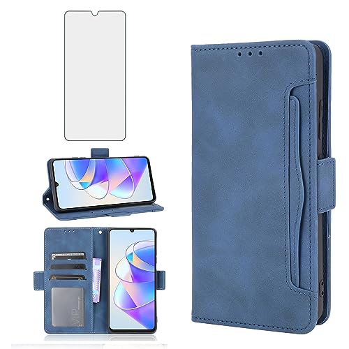 Funda libro para Honor X7a con cristal templado de alta protección azul