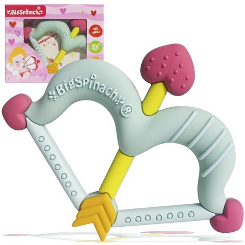 Image of BIGSPINACH Teethers Heart Shape Silicone Baby Teether Toy Easy for Little Hands to Hold,Cupid Bow and Arrow Soft Teething Toy for Infants,Valentine's Gift for Girl or Boy (Green)