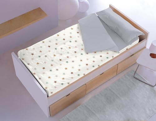 FM TEX Saco Nórdico Estampado para Cuna, Set de 3 Piezas con Cremallera, Compatible con Múltiples Tamaños (Espacio Beige, 70x140 cm)
