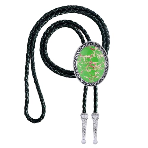 Image of Vintage Western Cowboy Rodeo Black Agate Bolo Tie for Men Women | Premium braided leather, adjustable sliding clasp, anti-tarnish alloy pendant, versatile western bolo tie