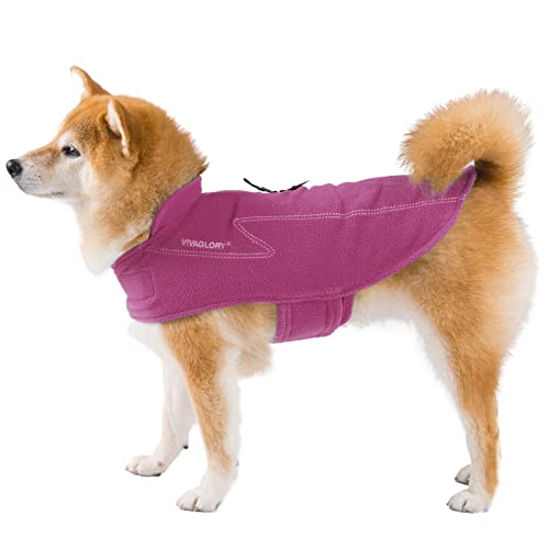 VIVAGLORY Cozywrap Wintermantel Hund, Hundejacke mit Geschirr Öffnung, Fleecejacke Hund Hundejacke, Reflektierend & Verstellbar Fleece Softshell, S, Fuchsia