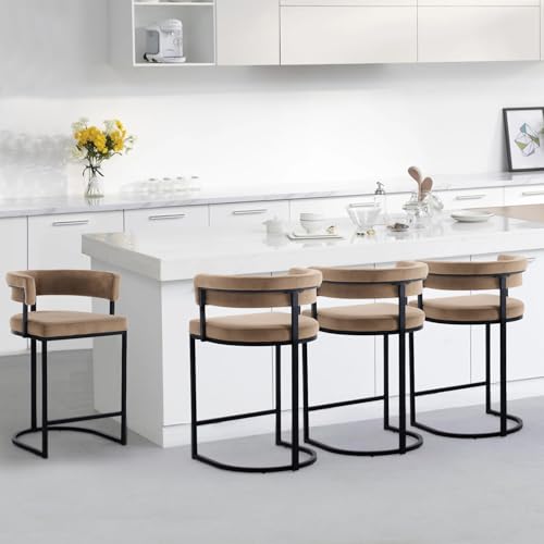 Rongbuk Set of 4 Brown Modern Velvet Bar Stools with