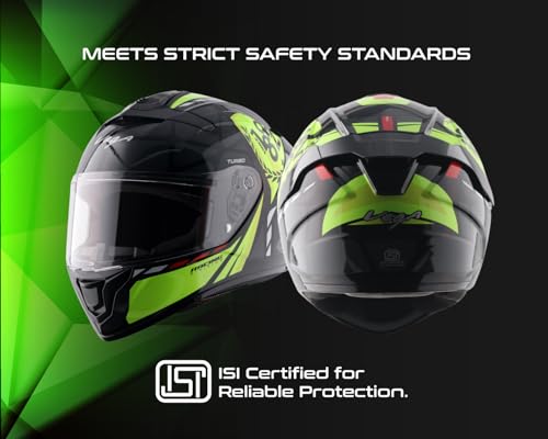 Image of Vega VF 10 Turbo Squad Full Face Riding Helmet with Dual-Tone Design, Shock Absorbing Liner, Lightweight Build, Ventilated Fit, Aerodynamic Design, and Modern Black Neon Yellow Styling Black Neon Yellow -M