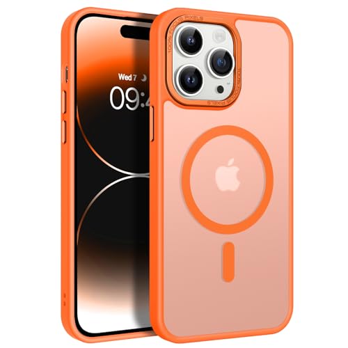 Coque Magsafe iPhone 14 Pro antichoc et ultra fine avec dos translucide orange mat