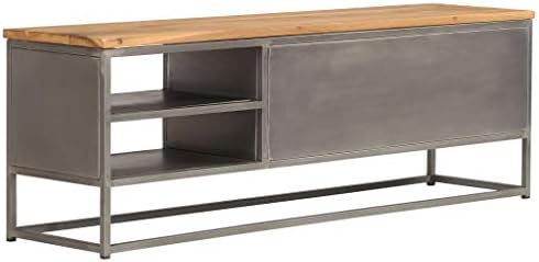 Festnight Metal Frame TV Cabinet TV Stand Lowboard with Shelf & Cabinets for Home Living Room, Recycled Teak and Steel 120x30x40 cm