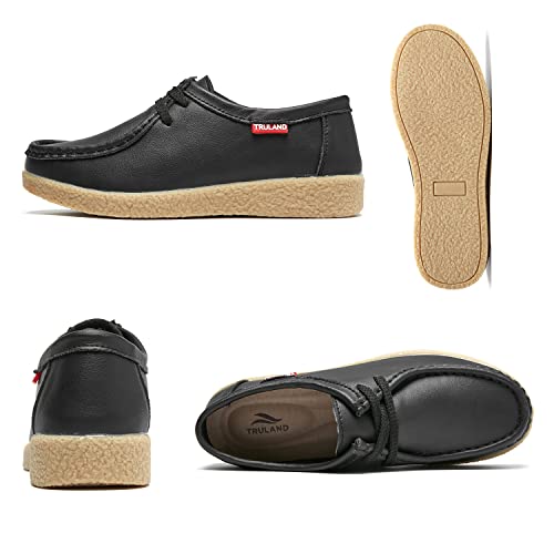 Image of TRULAND Leather Oxford Shoes for Women - Suede Lace Up Moc Toe Low Platform Flat Wallabees Shoes