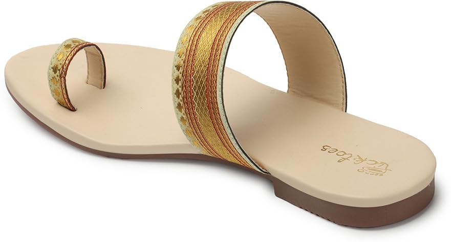 Image of Picktoes Pt-1193 Women's Cream Synthetic Leather Casual Flat Sandal
