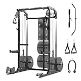 GarveeLife Power Cage, 2000LB Squat Rack with Dual Pulley Cable Crossover, Multi-Function Home Gym Power Rack with Attachments, Full Body Strength Training Equipment for Home