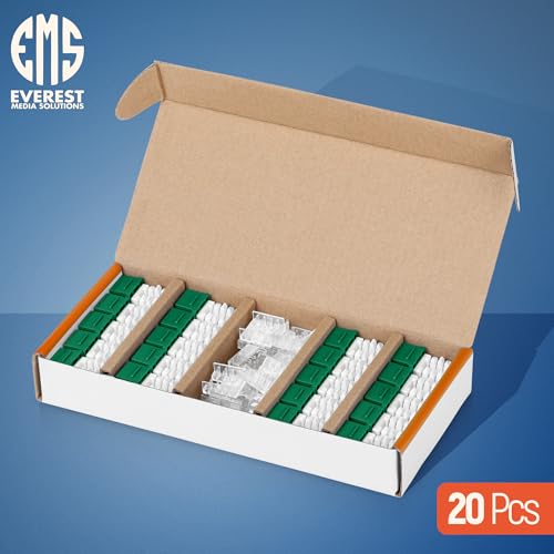 Image of Everest 90 Degree RJ45 Cat6A Keystone Jacks Slim Profile 20-Pack Green | Compatible with 90 Angled Speed Termination Tool - easyJACK (B094WB91H3)