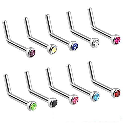 10 tornillos prisioneros de la nariz de acero de titanio strass gema de cristal piercing joyas cuerpo joyas cómodo y práctico