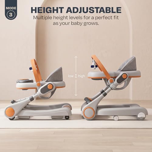 Image of Baybee Walker for Kids for 6 to 18 Months with Push Mode, Kick Play Music, Height Adjustable, Foldable Design, Musical Toy Panel and Food Tray, Walking Supporter for Baby (Lite Grey)