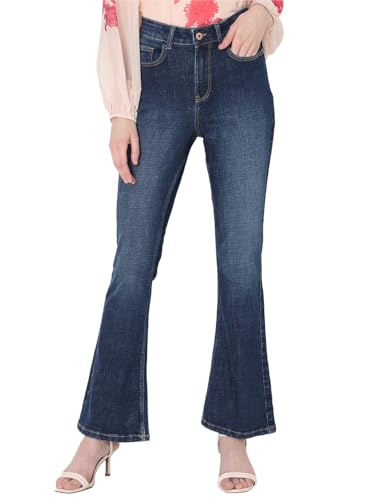 Image of VERO Moda Women High Rise High Waist Bootcut Flared Jeans | Wide Leg Bell Bottom Denim | Stretchy & Stylish Retro Look