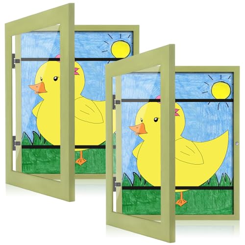 Image of [2-Pack] Kids Art Frames, 8.5x11 Front Opening Kids Artwork Frames Changeable, Soft Yellow Green Artwork Display Storage Frame for Wall, Holds 50 Pcs, for 3D Picture, Crafts, Children Drawing, Hanging
