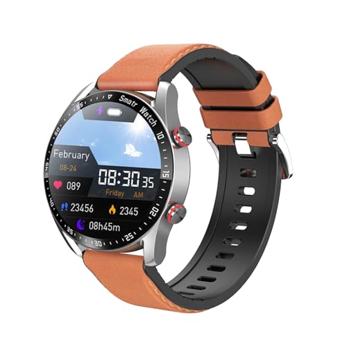 XUMIUZIY Relojes Inteligentes para Hombres y Mujeres, Reloj Inteligente con Pantalla de 1,52 Pulgadas con Llamada BT, Más de 100 Modos Deportivos, Control Remoto de Cámara, IP67 a Prueba (Cuero