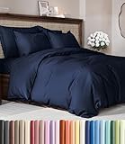 Duvet Cover Queen Size Set - Extra Soft Queen Duvet Cover 90' x 90' with 2 Pillow Shams - Hotel Luxury, Easy Care & Fade Free w/ Zipper Closures & Ties - All Season, Comfy and Breathable (Navy Blue)
