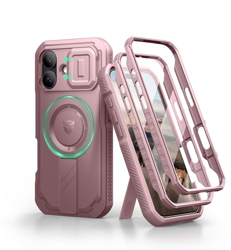 Image of Dexnor for iPhone 17 Case with Slide Camera Cover & Adjustable Kickstand & Built-in Screen Protector, Compatible Wireless Charging, Rugged Cases Heavy-Duty Magnetic Protective Cover, Peony Pink
