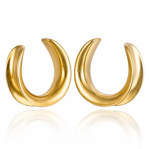 Casvort 2 PCS 25mm (1'') Hypoallergenic 316 Stainless Steel Gold Simple Saddle Plugs Ear Gauges Tunnels Piercing Expander Stretchers Fashion Body Jewelry