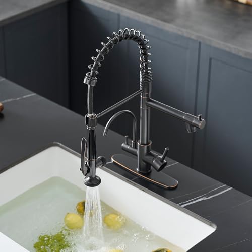 Image of Fapully Commercial 3 in 1 Kitchen Faucet with Sprayer and Water Filler | Oil Rubbed Bronze,Pull Down Sprayer,360 Swivel Spout,Kitchen Sink Faucet with Drinking Water Faucet Fit for 1 or 3 Holes