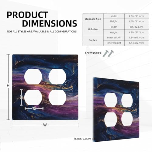 Decorative Outlet Covers Abstract Purple Blue Gold Marble Texture 2 Gang Wall Plate Cover Double Duplex Two Switch Light Switch Cover Plate Jumbo Dual Faceplate for Bathroom Decor