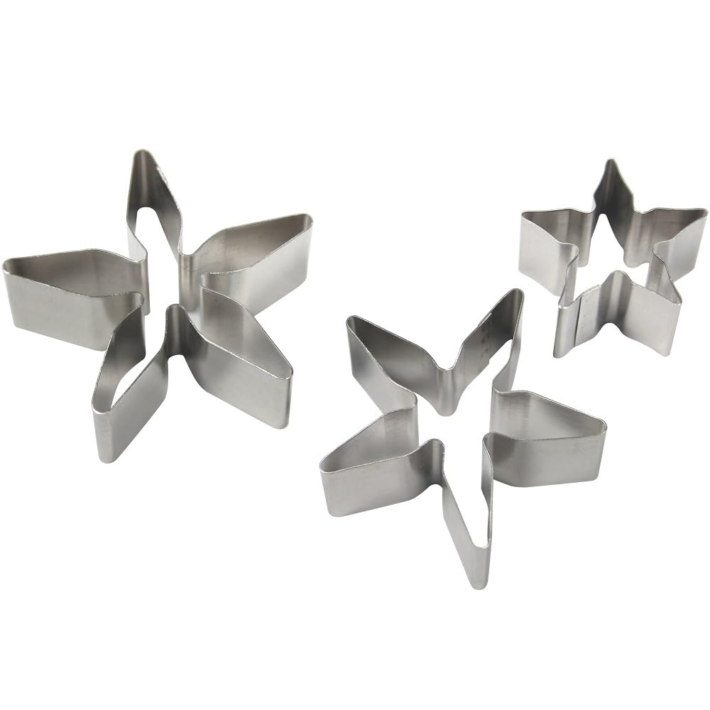 PME RC180 Blütenausstecher mit Rosen-, Kalyx-/ Weihnachtssterndesign, Sortiment, Edelstahl, Silber, 3.7 x 1.2 x 3.9 cm, 3-teilig