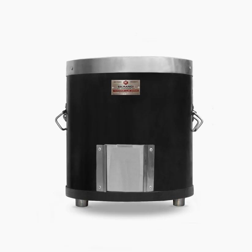 Image of Bajrangi Tandoors Pvt. Ltd. | Heavy Duty Iron Tandoor with Stainless Steel Top for Home & Commercial Use | Outdoor Charcoal Tandoor for Tandoori Roti, Naan, Kebab | Oven with Steel Lid (20x30) inches