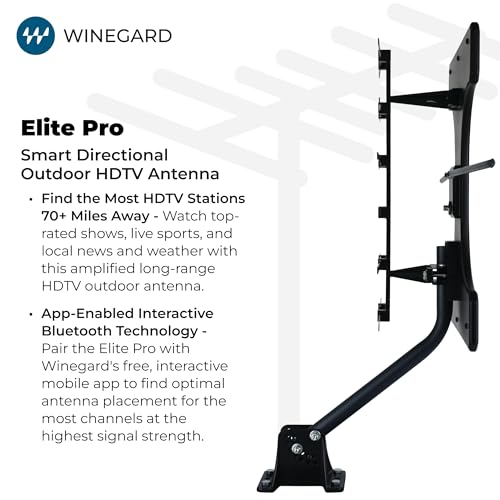 Image of Winegard Elite Pro BW-2000 Smart Outdoor HDTV Antenna - Amplified - Bluetooth Signal Meter, Ultra-Low Noise Amplifier - 70+ Mile VHF /UHF - Wide Beam - Clear Circuit Technology - NextGen TV Compatible