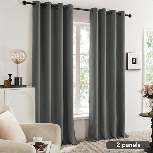 Image of Deconovo Solid Room Darkening Curtains Thermal Insulated Blackout Curtains Grommet Blind Curtains for Living Room 52W x 63L Inch Light Grey 1 Pair