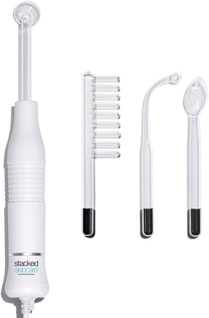 StackedSkincare High Frequency Facial Wand - Portable Skin Therapy Tool with Neon & Argon Electrodes - Helps Support Clearer Looking Skin & Scalp for Face, Hair, and Temporary Acne Appearance Care