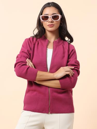 Image of Cantabil Sweater for Women l Winter Wear Acrylic Fabric Mandarin Collar Regular Fit Solid Pattern (P LSWT00178)